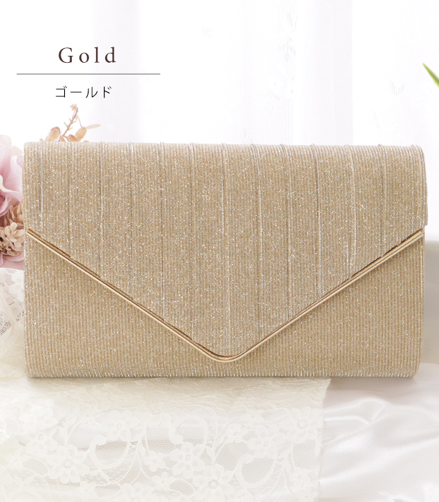 Lace Ladies メタリックカラーV字ラメクラッチバッグ 女性