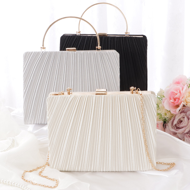 Lace Ladies スクエア型プリーツメタリックハンドバッグ 女性