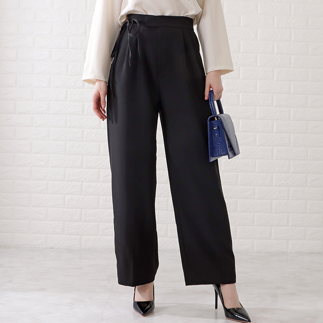 Lace Ladies サイドリボンハイウエストタック入りスラックス