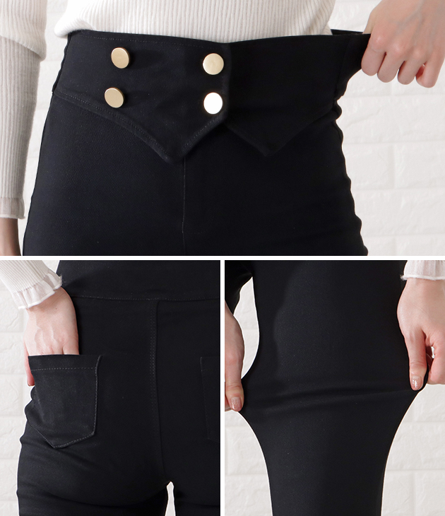 Lace Ladies ボタンベルトストレッチスキニーパンツ 女性