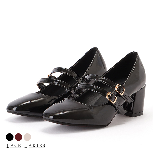 Lace Ladies（レースレディース） ダブルストラップ エナメル パンプス