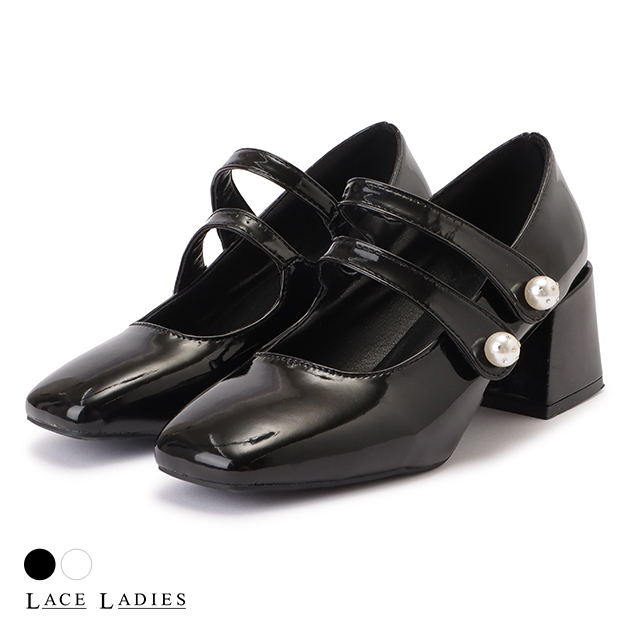 Lace Ladies（レースレディース） ダブルストラップ エナメル パンプス