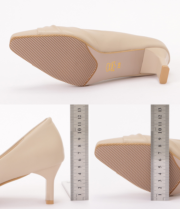 Lace Ladies パールモチーフ付きスクエアトゥギャザーパンプス