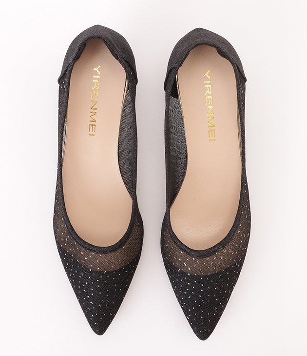 Lace Ladies ラメドットシアーポインテッドパンプス 女性