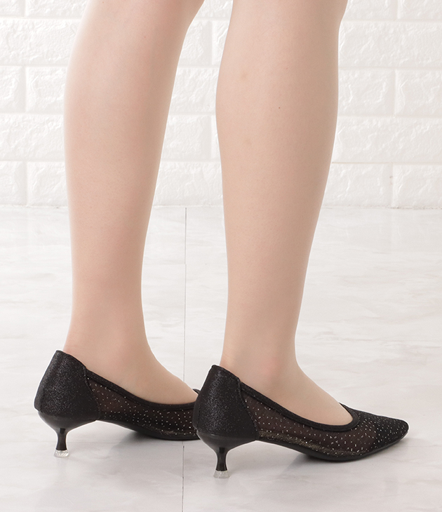 Lace Ladies ラメドットシアーポインテッドパンプス 女性