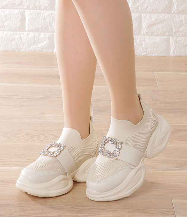 Lace Ladies ビジュー バックル付き メッシュ ダッド スニーカー