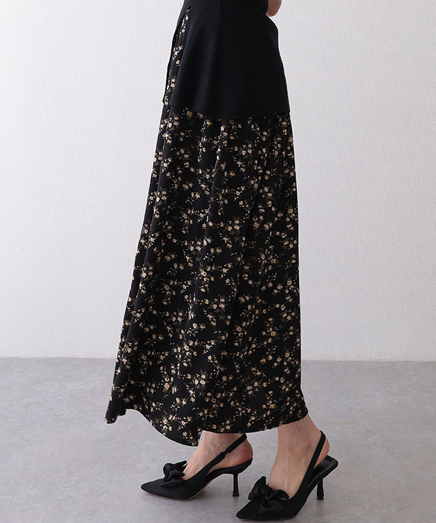 小花柄 ギャザー ロング フレア スカート ボ...の詳細画像5