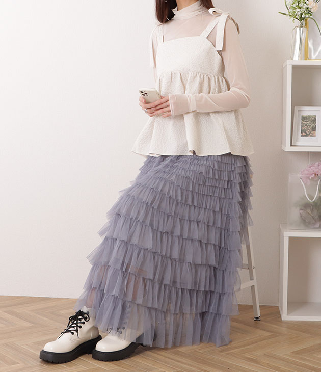 新品未使用エストネーションPAOLA FRANIシースルー100%シルクスカート レイヤードシースルーフリルスカート | ファッション通販サイト NUGU