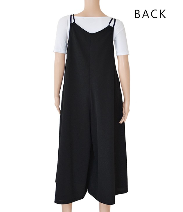 美品 liplneゆるりと大人かわいいサロペットワイドパンツ-リネン/ブラック ゆるりと大人かわいいサロペットワイドパンツ-リネン/ブラック