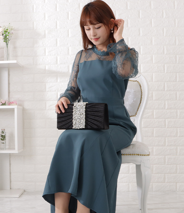 Lace Ladies キャンディスリーブレースドッキングロングワンピース