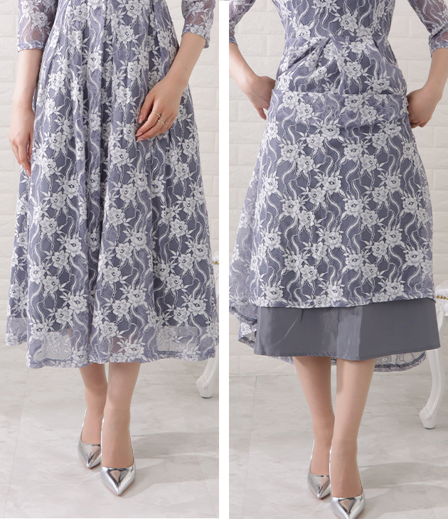 Lace Ladies 総レース5分袖タックワンピース ベージュ S レースレディース Lace Ladies 総レース5分袖タックワンピース