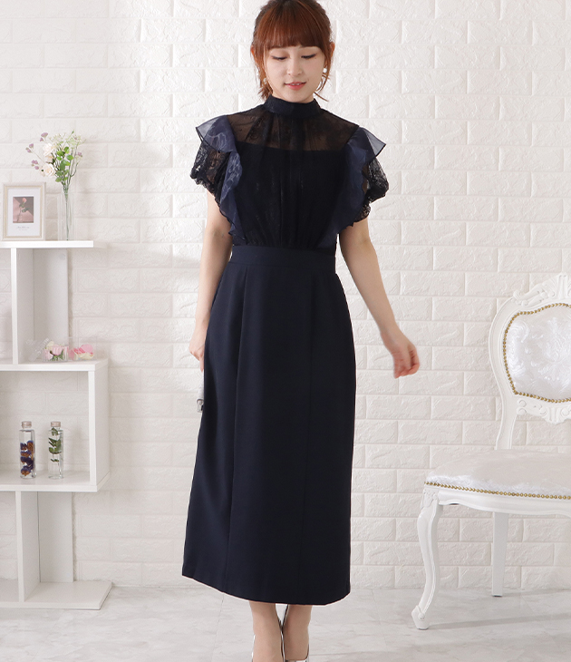 専用　　　　大きいサイズ♡異素材♡パフスリーブドッキングワンピ♡小花柄♡XL Lace Ladies パフスリーブレースドッキングワンピース 女性