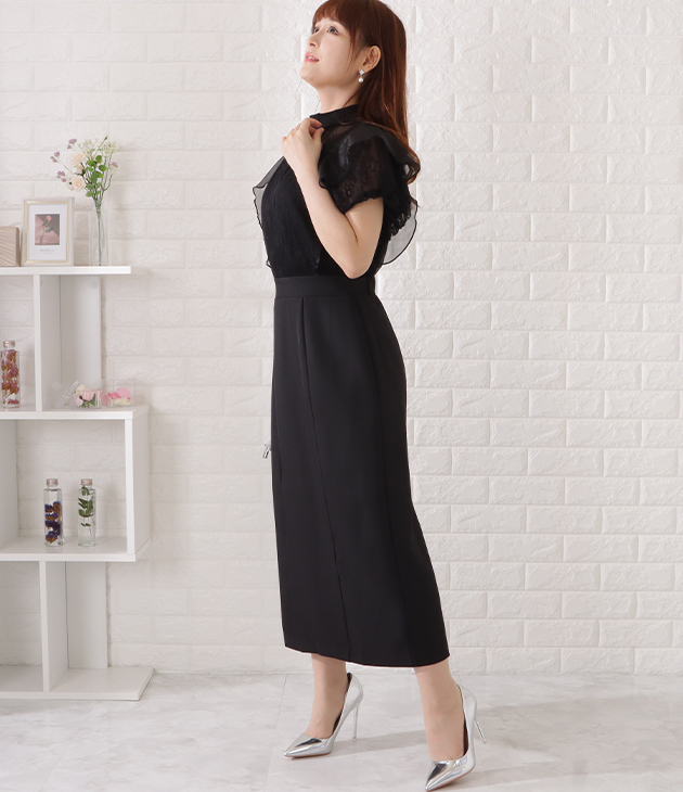 Lace Ladies パフスリーブレースドッキングワンピース 女性