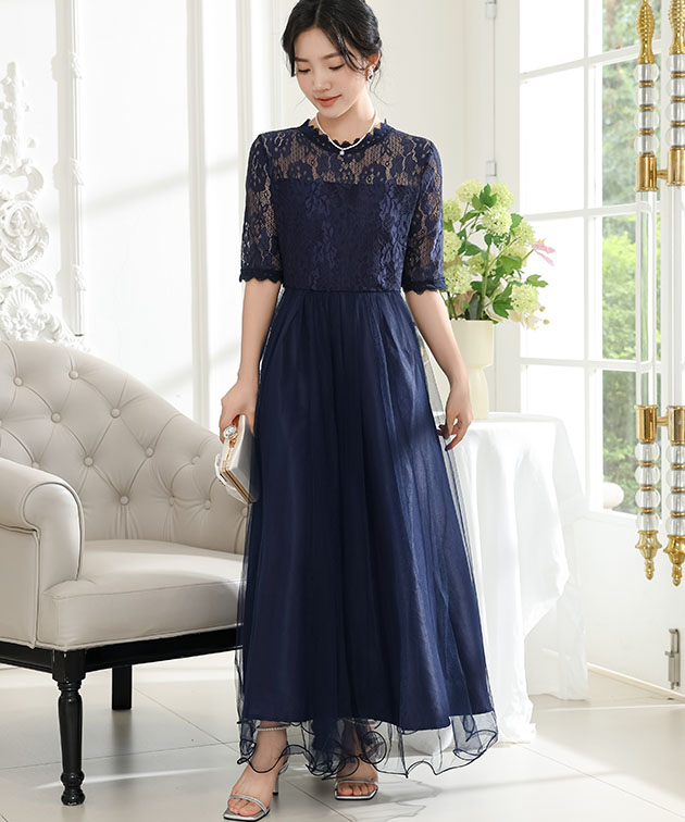 【PINUE】 フリルネックワンピース（NAVY）S タグ付き フリルネックワンピース（NAVY） - PINUE