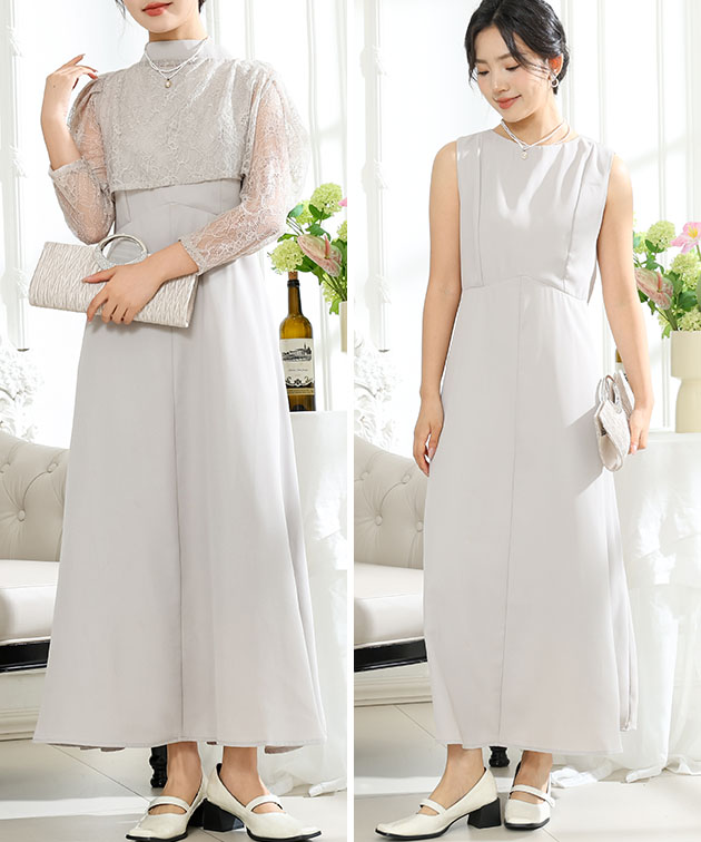 2WAYレースボレロ×Aラインノースリーブワンピース Lace Ladies 2WAY レースボレロ付き Aライン ベーシック ロング