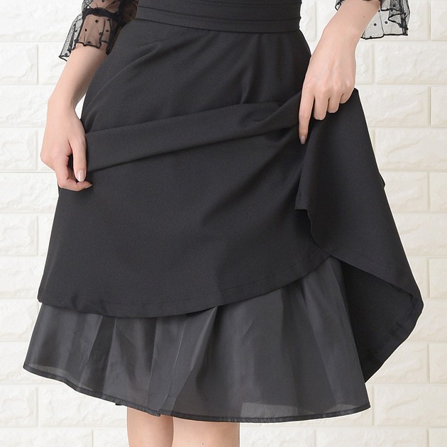レースレディース　美品　ドットレースビスチェ風ドレス 　リボン　ウォッシャブルL Lace Ladies パーティードレス ドット柄レース 水玉レース