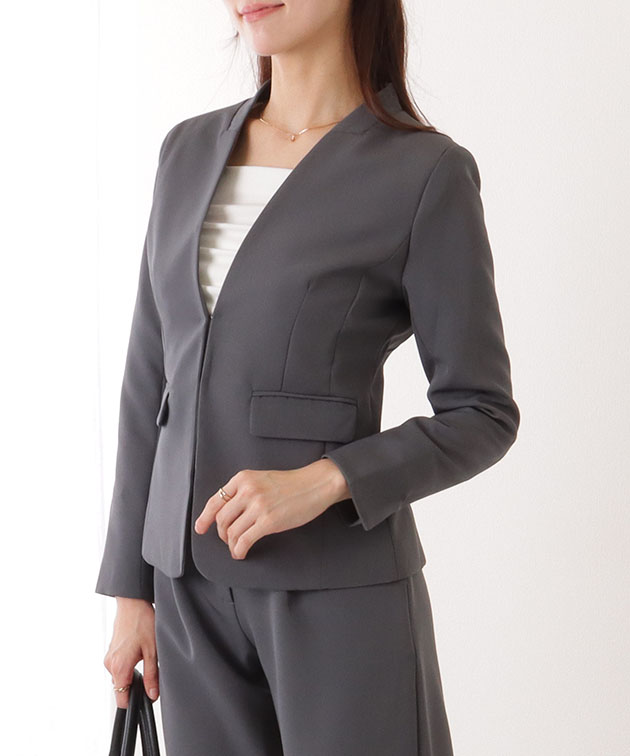 Lace Ladies（レースレディース） ノーカラー タック パンツ スーツ