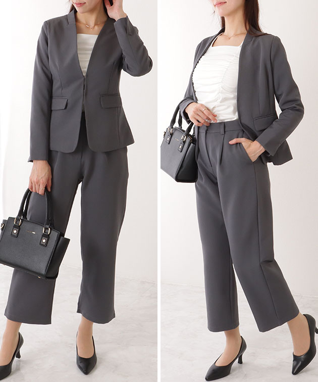 Lace Ladies（レースレディース） ノーカラー タック パンツ スーツ