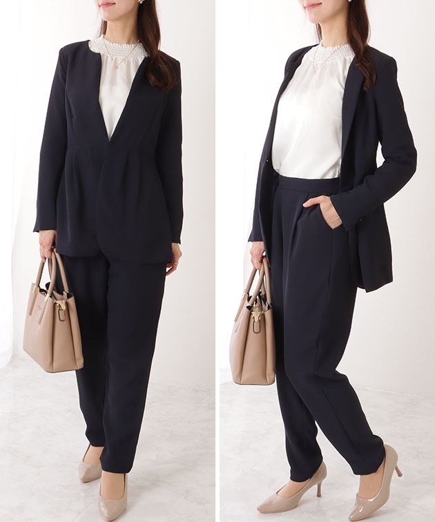 Lace Ladies フロントホック ペプラム パンツ スーツ