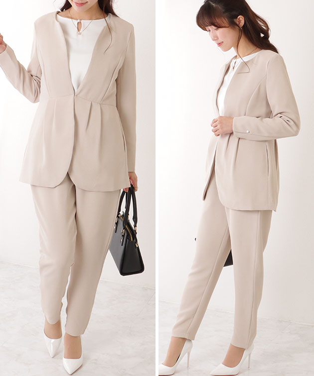 Lace Ladies フロントホック ペプラム パンツ スーツ