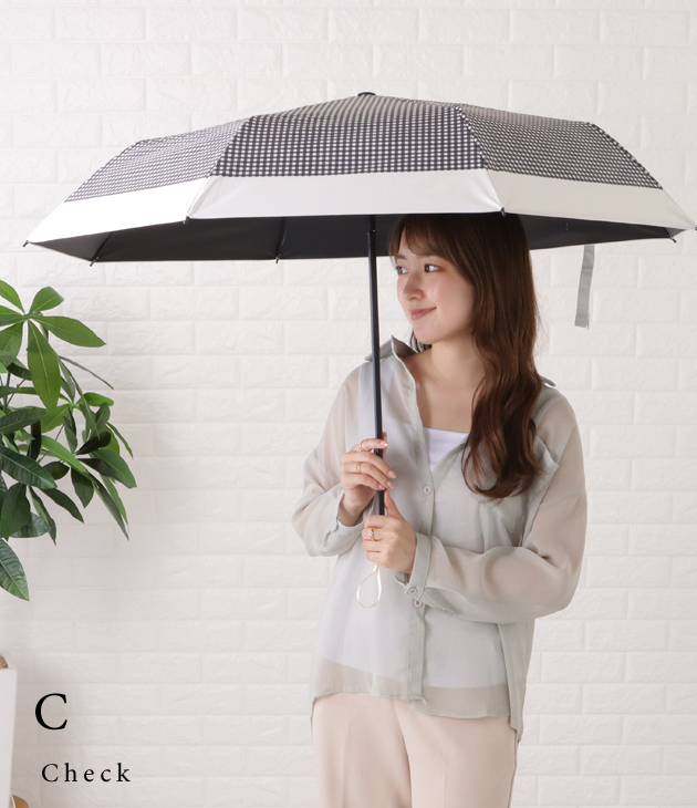 日傘　レディース　バイカラー ポーチ付きバイカラーロゴ折りたたみ日傘/晴雨兼用/完全遮光/UV