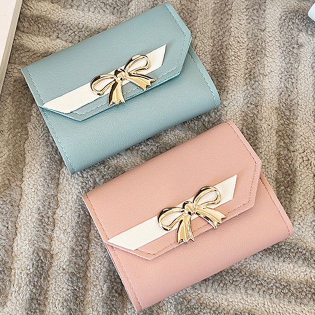 限定1点のみ再販売 リボン付二つ折りウォレット 高級本革