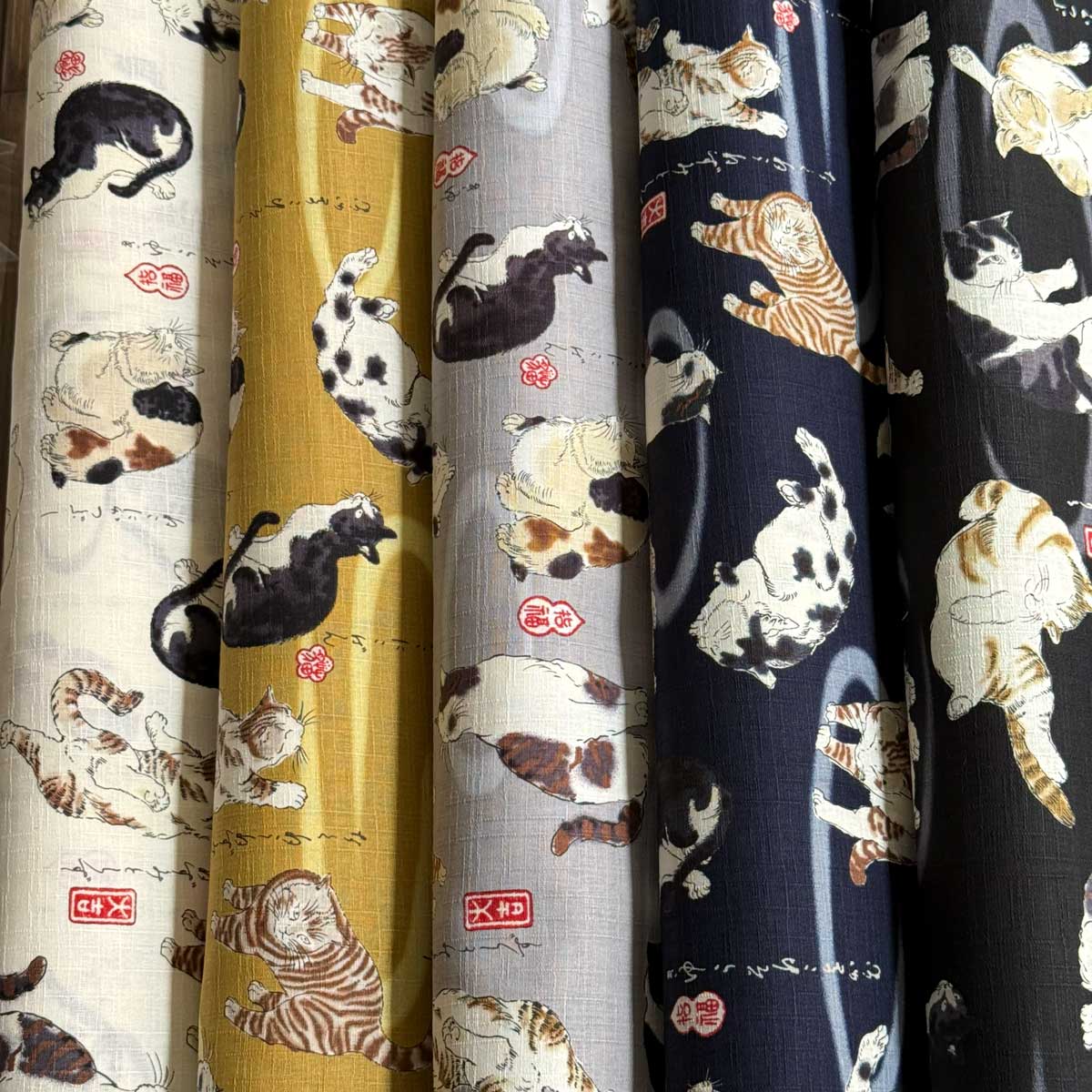 ことわざ猫柄 サザンクロス生地 和柄 浮世絵柄 ドビー変わり織り オフ
