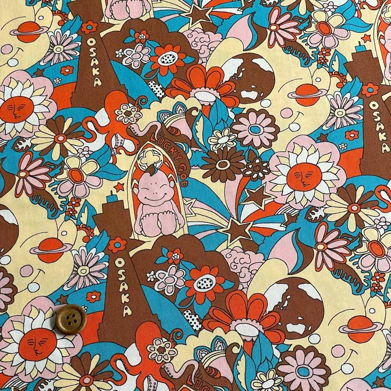 ビリケンさん 40ブロード生地 BILLIKEN ART FABRIC グリーン×イエロー/パープル×ピンク/オレンジ×ブラウン/ネイビー×イエロー/ホワイト BLK-110-1 |  | 07
