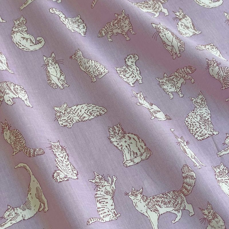 LIBERTYリバティプリント 国産タナローン生地＜Meow＞(ミャオウ)【ラベンダー】DC32576-J23A《2023AW LIBERTY ANIMALS》｜merci-fabric｜04