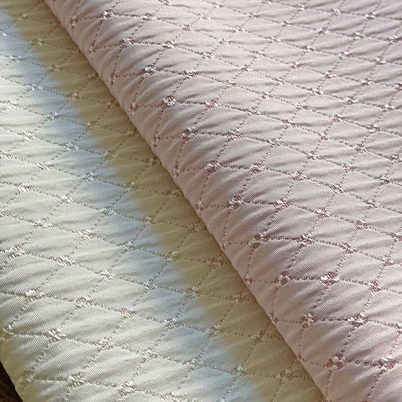 国産 ジャガード 生地 リボン 新潟産 日本製【ホワイト/ピンク】P6553｜merci-fabric