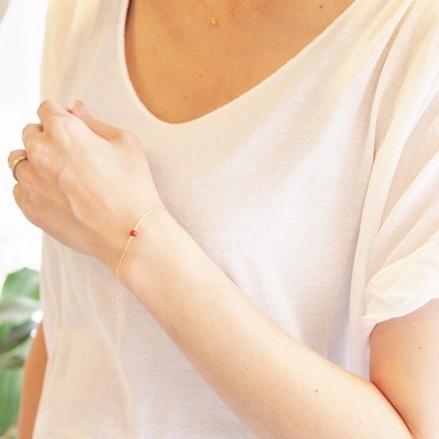 ブレスレット レディース K18 レッド サンゴ 一粒 4.0mm 18K 18金