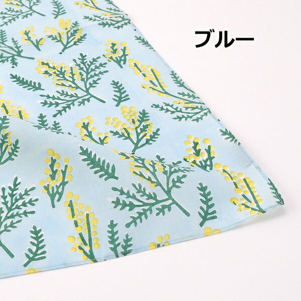 ハンカチ ミモザ フラワー お花 ブルー ホワイト 白 shesay 志成 ハンカチ ミモザ フラワー お花 ブルー ホワイト 白 shesay 志成