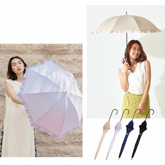 Wpc. 日傘 晴雨兼用 遮光クラシックフリル ブラック/ネイビー/ベージュ