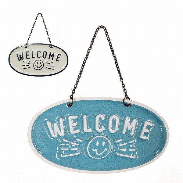 サインプレート ウエルカム WELCOME スマイル アイボリー ブルー