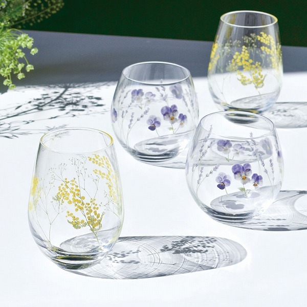 東洋佐々木ガラス ペアタンブラー ミモザ/かすみ草柄 G099-T282 日本製