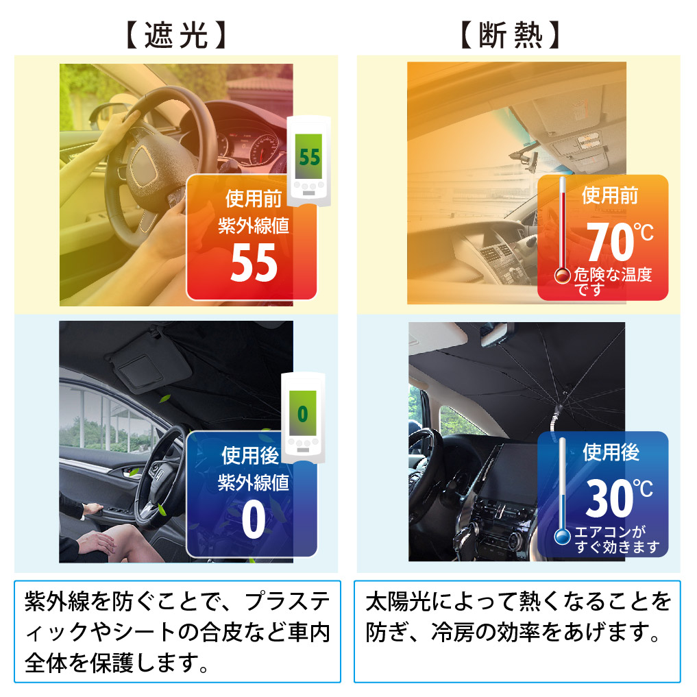 車用サンシェード 折り畳み式 傘型 フロントガラス用 カー用品｜merii｜10