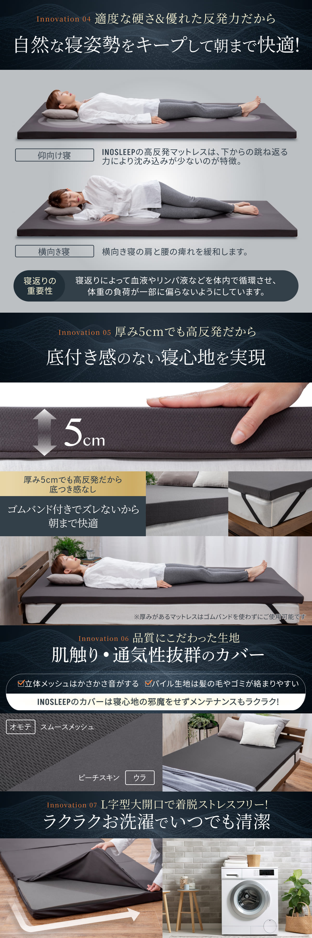 INOSLEEP マットレス ダブル 5cm へたりにくい 軽い 軽量 通気性