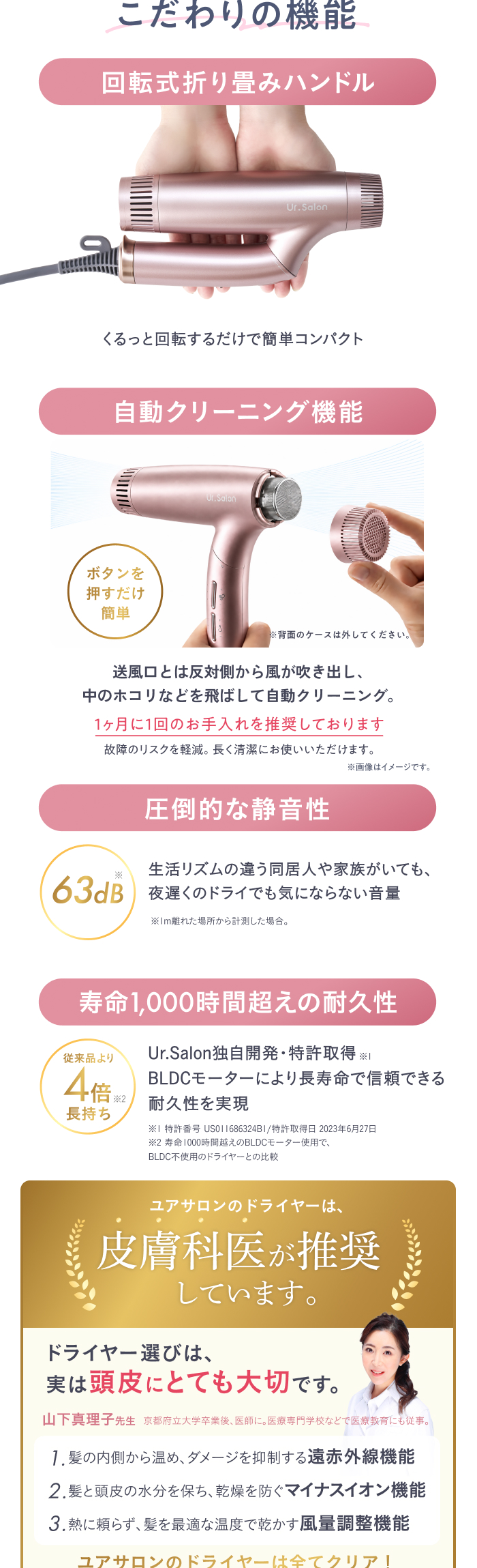 Ur.Salon ヘアドライヤー 大風量 速乾 ダブル補修イオン 折り畳み式 遠