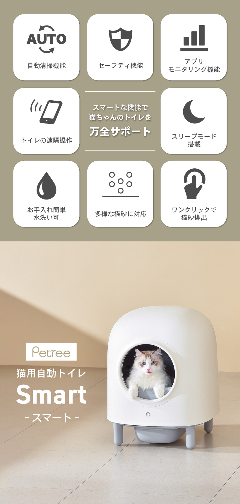 猫砂4袋おまけ付!!】ペッツリー SMART 猫 自動トイレ 猫用 トイレ 自動 