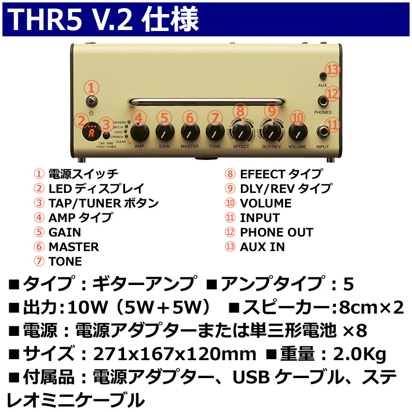 YAMAHA ギターアンプ THR5 V.2 ヘッドホンセット 電池駆動可能 ヤマハ