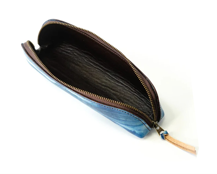 本革 藍染 福山レザー ペンケース ノンブル 青系 藍色 かっこいい