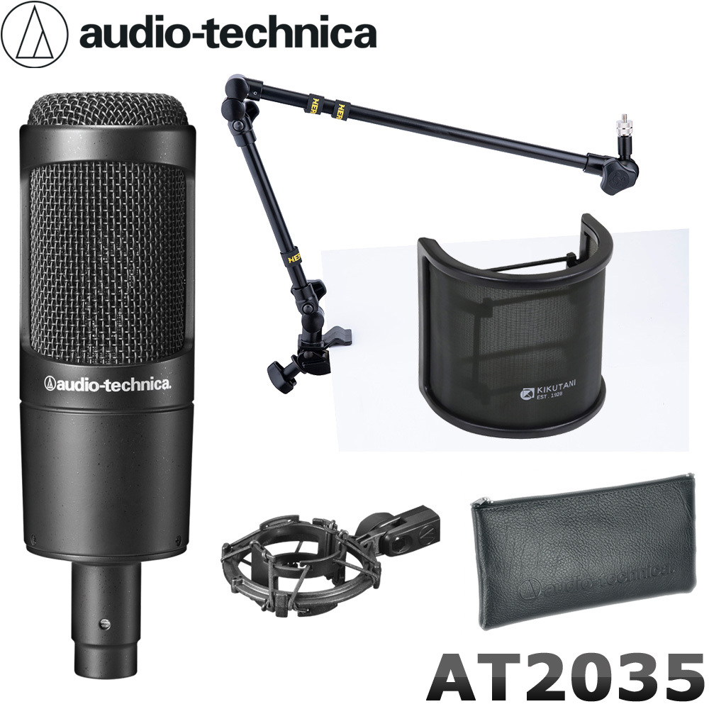 audio-technica AT2035 �R���f���T�[�}�C�N�{�� + �ۃp�C�v�Ή��f�X�N�A�[���}�C�N�X�^���h�Z�b�g