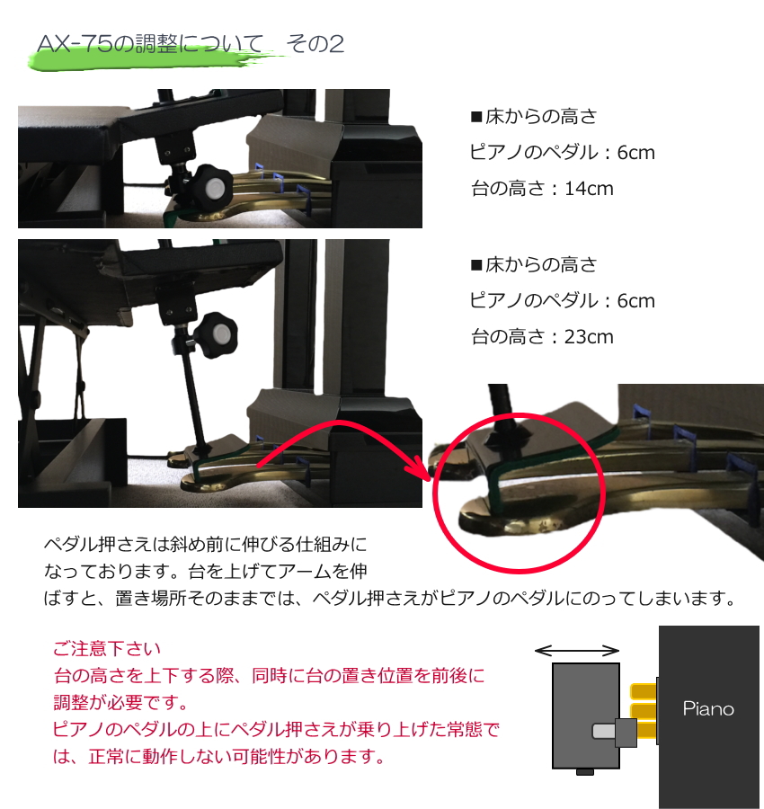 ピアノ補助ペダル AX-75「吉澤 右側だけの補助ペダル」調整し 