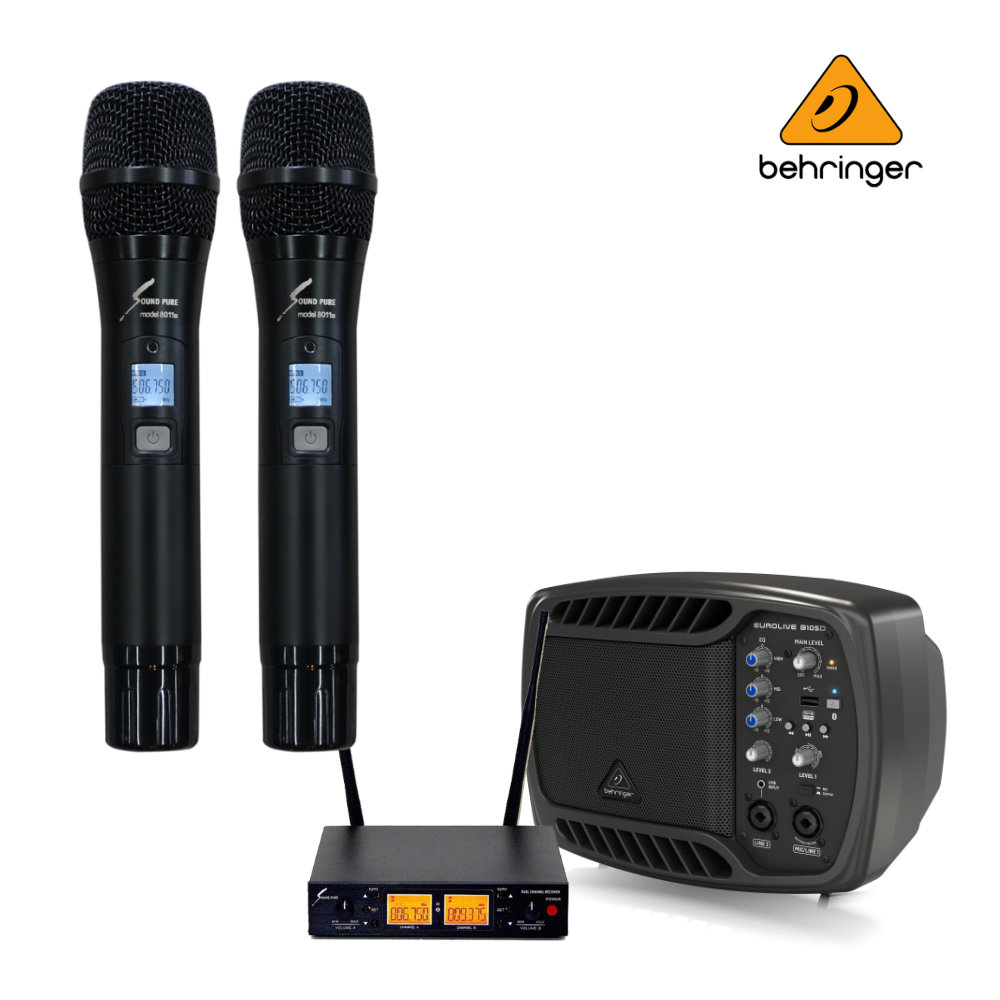ワイヤレスマイク2本付き スピーカーセット Bluetooth対応 BHERINGER B105D | BEHRINGER
