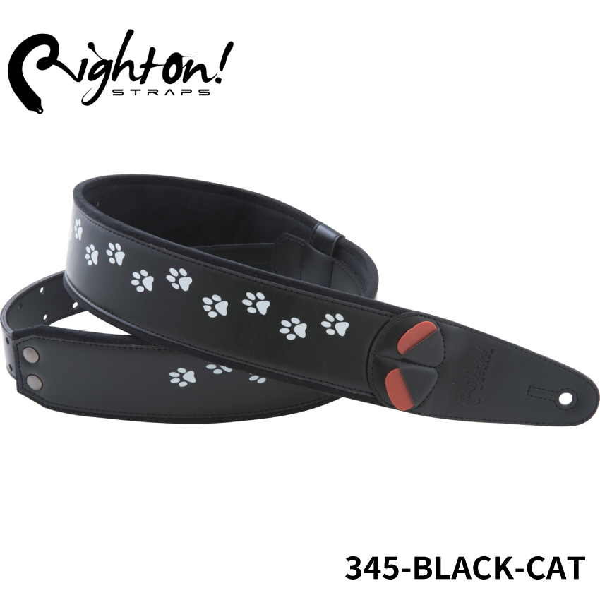 Right On! STRAPS BLACK CAT ギターストラップ ブラックキャット 猫柄