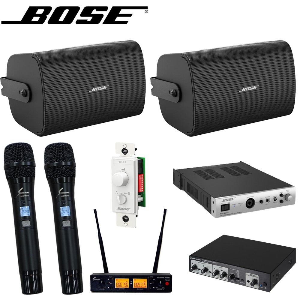 BOSEスピーカー (黒) カラオケセット ボリュームコントローラー付き　ワイヤレスマイク2本付き