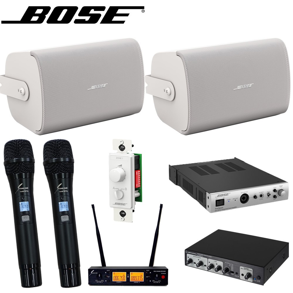 BOSEスピーカー (白) カラオケセット ボリュームコントローラー付き　ワイヤレスマイク2本付き