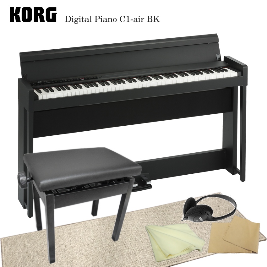 コルグ 電子ピアノ C1-air ブラック「ピアノ椅子と防音マット付」KORG C1-air BK【Bluetooth対応】｜merry-net