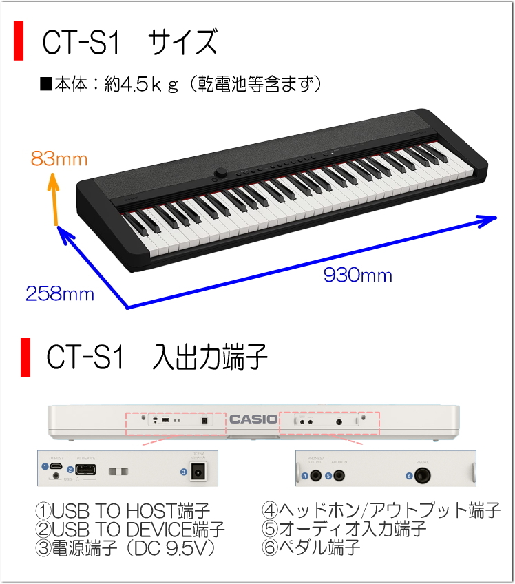 カシオ61鍵盤キーボード CT-S1 黒 ヘッドフォン付き「時間帯を気にせず