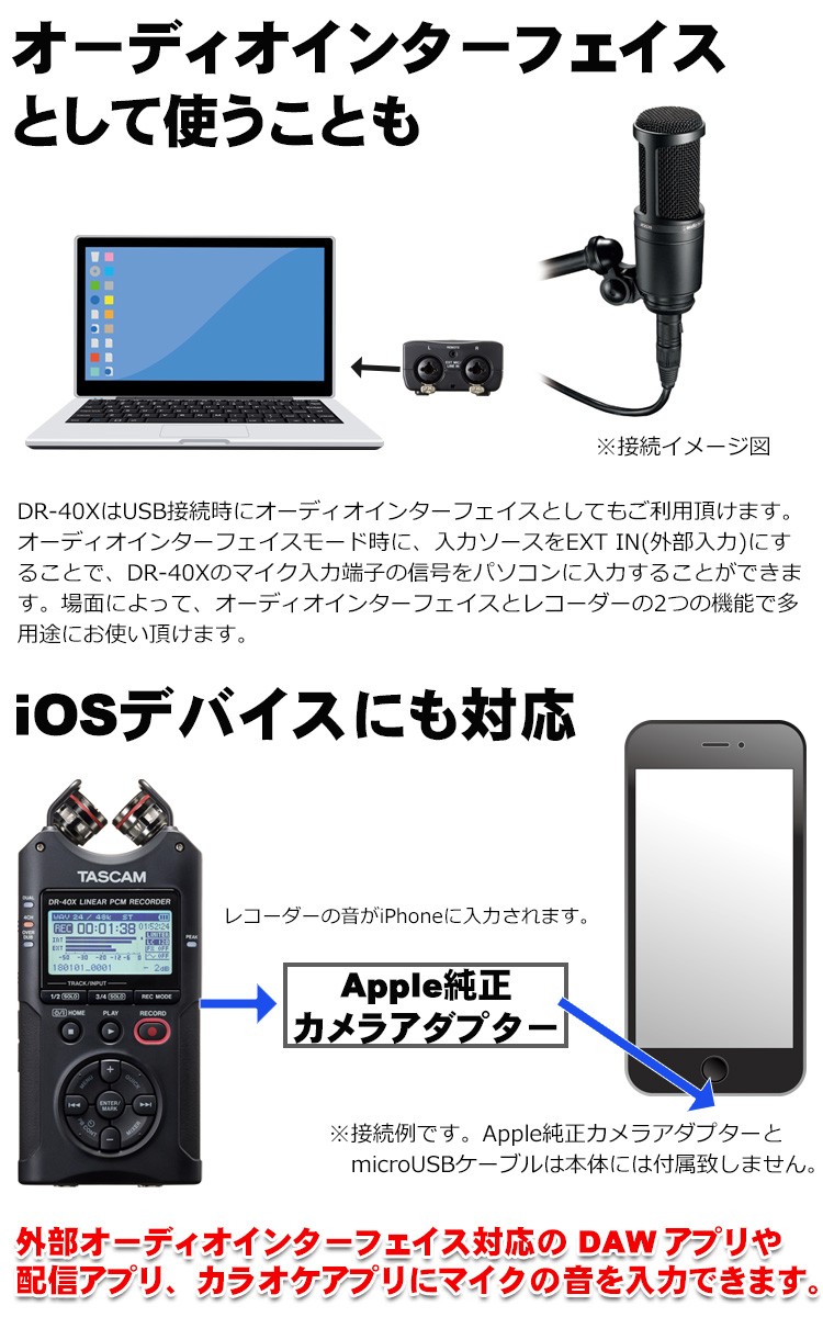 初売り初売りTASCAM DR-40X お勧めアクセサリーセット ウィンド